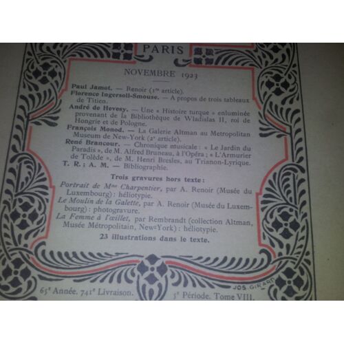 Gazette Des Beaux-Arts  Novembre 1923