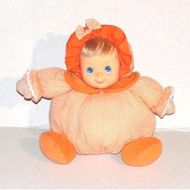 Doudou Poupée Patapouf Vichy Orange Peluche En Tissus Chiffon Style Mundia