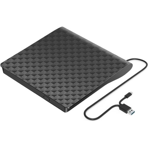 Graveur CD DVD Externe, Lecteur DVD/CD Externe USB 3.0 et Type-C Enregistreur Portable ROM/RW, Lecteur de DVD-ROM DVD-R CD-ROM VCD CD-RW pour Windows 7/8/10/ VISTA/XP/Mac OS 8.6, Laptop, Desktops