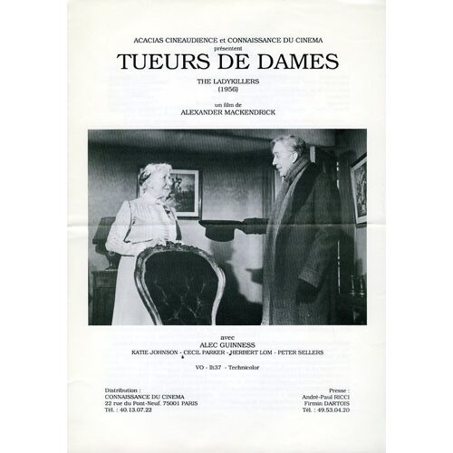 Tueurs De Dames, Synopsis Dépliant-Alexander Mackendrick, Alec Guinness, Peter Sellers, Cecil Parker