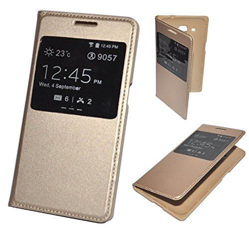 Housse Etui Coque Etui À Rabat View Cache Batterie Doré Gold Pour Samsung Galaxy Grand Prime G530