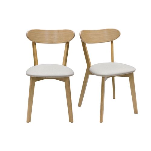 Chaises Vintage En Bois Clair Chêne Et Tissu Beige (Lot De 2) Dove