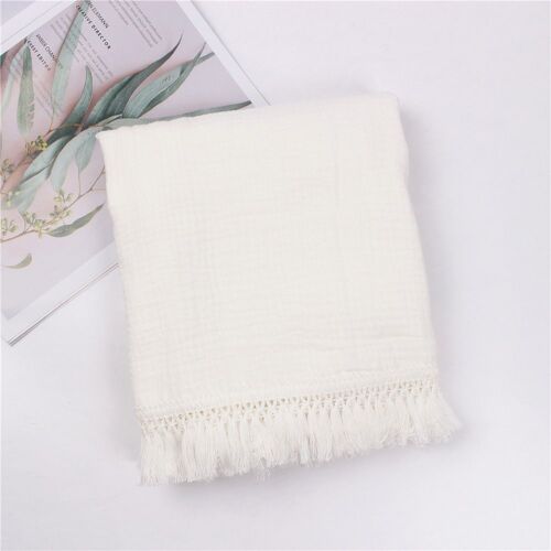 Couverture En Mousseline De Coton Super Douce Unisexe, Couverture De Réception À Pompon Solide, Respirante, Gaze Pour Bébé, Couverture De Lit