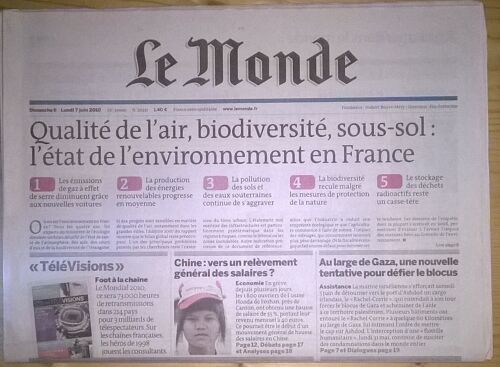 Le Monde N°20331 - Lundi 7 Juin 2010. Qualité De L'air, Biodiversité, Sous-Sol : L'état De L'environnement En France. La Grippe A Fait Une Nouvelle Victime : L'oms.