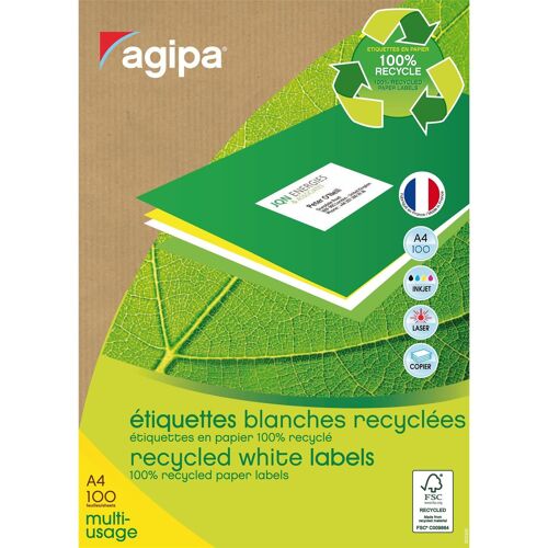 Agipa Lot de 3 Boîtes de 1600 étiquettes d'adresse 99,1x33,9mm recyclées blanche