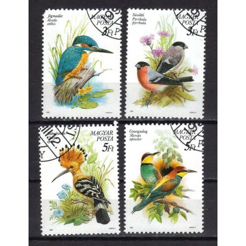 Hongrie 1990 : Faune : Espèces Protégées : Oiseaux Divers - Série De 4 Timbres Oblitérés
