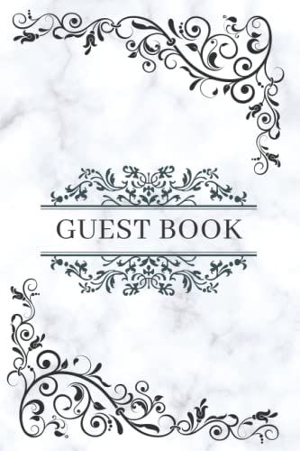 Guest Book: Notebook - 6"X9" - 120 Pages - Marble Cover With Swirl Floral Design Accents