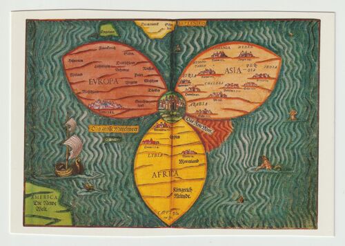 Carte Postale Le Monde Entier Dans Une Feuille De Trèfle, Heinrich Bünting, Itinerarium Sacrae Seripturae, Magdeburg , 1582
