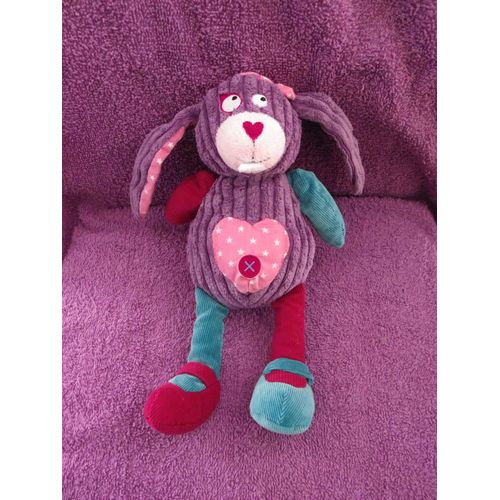 Doudou Lapin Influx Cora Violet Mauve Grosses Côtes Velours 