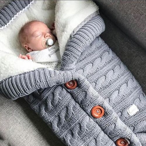 Nouveau-Né Bébé Hiver Chaud Sac De Couchage Bébé Bouton Tricoté Lange D'emmaillotage Bébé Poussette Enveloppé Bambin Couverture Dormir