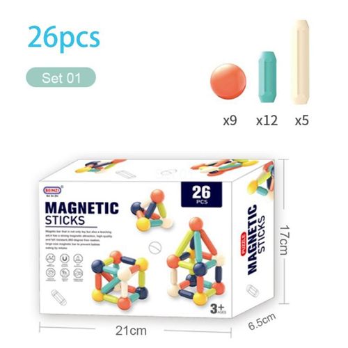 Bâtons Magnétiques De Grande Taille, 26/36/42/64 Pièces, Blocs De Construction, Jeu D'Aimants Pour Enfants, Briques Magnétiques