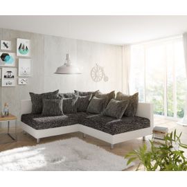 Canapé-Angle Clovis Blanc Noir Ottoman Gauche Canapé D'angle Modulaire