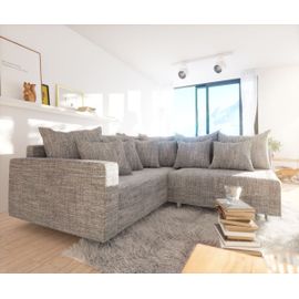 Canapé-Angle Clovis Tissu Structuré Gris Clair Avec Accoudoir Ottoman Gauche Modulaire