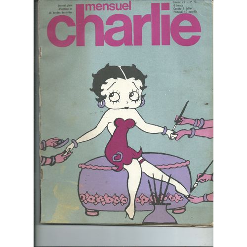 Charlie 01/02/1975 Pichard-Wolinski, Perez, Cabui, Masse, Schultz, Epistolier, Max Fleicher, Bill Tidy, Sempé, Willem, Smythe, Get Petillon, Andrevon, Copi, Cathy Millet, Cucullus, Feiffer, Herriman
