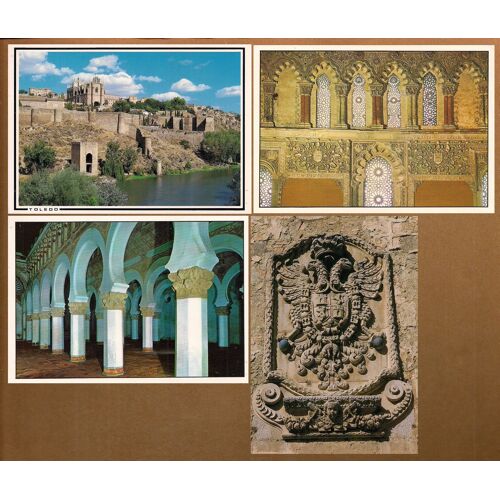 Lot De Quatre Cartes Postales Sur Tolède: San Juan De Los Reyes - Detalle De La Sinagoga Del Transito - Santa Maria La Blanca - Escudo Imperial De Carlos V