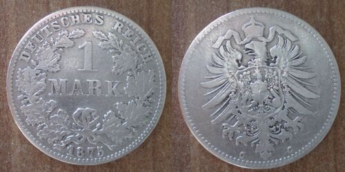 Allemagne 1 Mark 1875 Atelier C De Francfort Piece Argent
