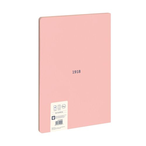Cahier Collé, Papier Quadrillé, 48 Pages A4, Série 1918, Rose