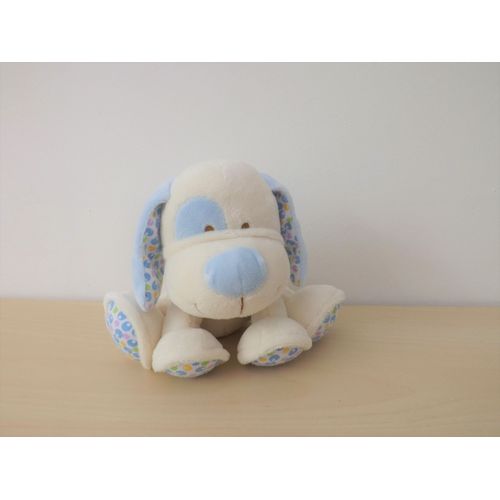 Peluche Chien Blanc Bleu Bulles Gipsy