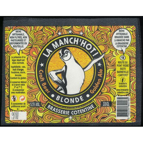 France Etiquette Bière Beer Label Brasserie Cotentine La Manch'hot Blonde