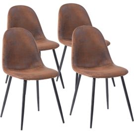 Lot De 4 Chaises De Salle À Manger Scandinave Fauteuil Salon Cuisine Pied Métal Noir Rétro Vintage En Suédine Marron