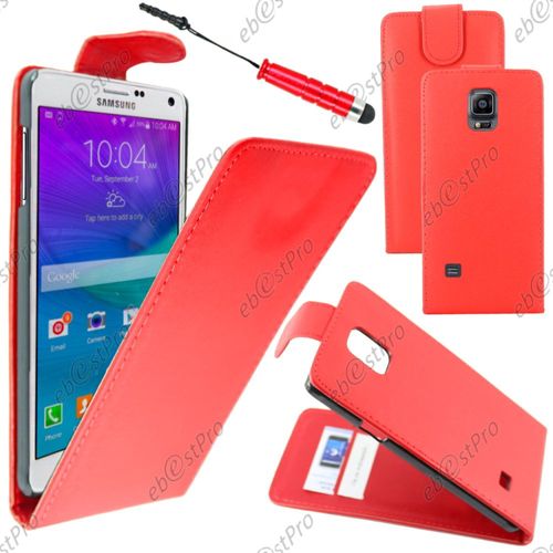 Ebeststar ® Housse Coque Etui Simili Cuir À Rabat Vertical Pour Samsung Galaxy Note 4 N910f, Couleur Rouge + Mini Stylet + Film Protection D'écran