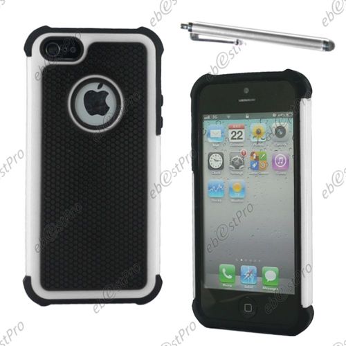 Ebeststar ® Coque Duo Bi-Couches En Silicone Et Polycarbonate Etui Housse Pour Apple Iphone 5s, 5, Couleur Blanc + Stylet + Film Protection D'écran