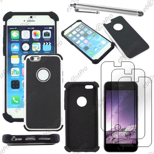 Ebeststar ® Coque Duo Bi-Couches En Silicone Et Polycarbonate Etui Housse Pour Apple Iphone 6 Écran 4,7", Couleur Blanc + Stylet 3 Film