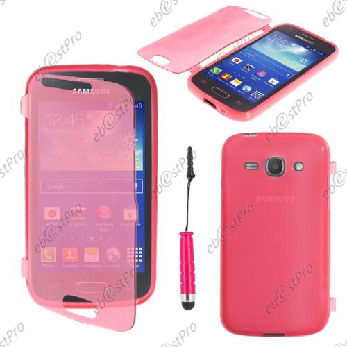 Ebeststar ® Housse Etui Coque Portefeuille Livre Silicone Gel Pour Samsung Galaxy Ace 3 Gt-S7270, S7272, S7275, Couleur Rose + Mini Stylet + Film Protection D'écran