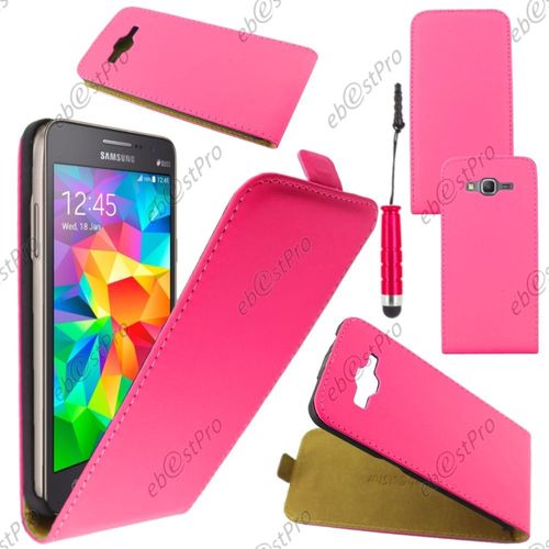 Ebeststar ® Housse Coque Etui En Pu Cuir À Rabat Ultra Fine (Slim Case) Pour Samsung Galaxy Grand Prime Sm-G530f Sm-G530h, Couleur Rose + Mini Stylet + Film Protection D'écran