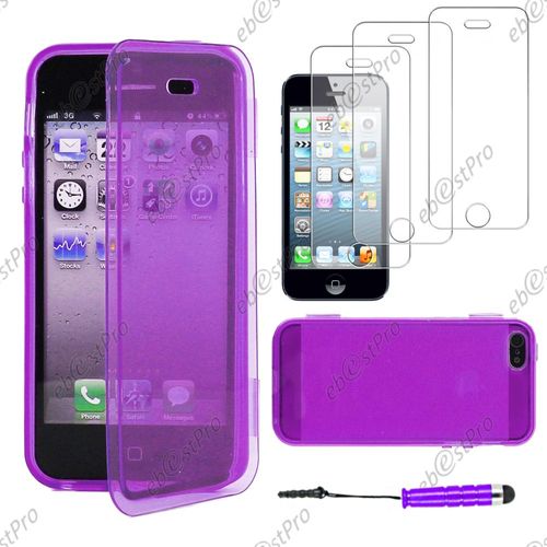 Ebeststar ® Housse Etui Coque Portefeuille Livre Silicone Gel Pour Apple Iphone 5s, 5, Couleur Violet + Mini Stylet 3 Film