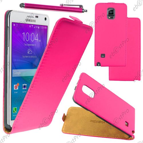 Ebeststar ® Housse Coque Etui En Pu Cuir À Rabat Ultra Fine (Slim Case) Pour Samsung Galaxy Note 4 N910f, Couleur Rose + Stylet + Film Protection D'écran