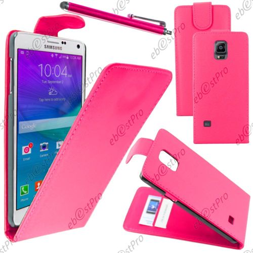 Ebeststar ® Housse Coque Etui Simili Cuir À Rabat Vertical Pour Samsung Galaxy Note 4 N910f, Couleur Rose + Stylet + Film Protection D'écran