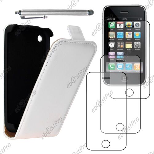 ebestStar ® Housse Coque Etui en PU cuir à rabat ultra fine (SLIM case) pour Apple iPhone 3GS, 3G, Couleur Blanc + Stylet 3 Film