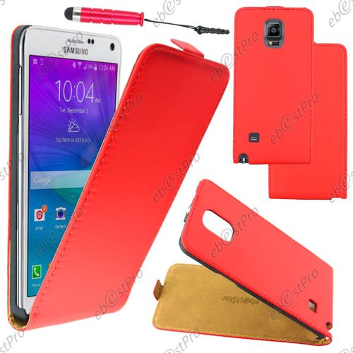 Ebeststar ® Housse Coque Etui En Pu Cuir À Rabat Ultra Fine (Slim Case) Pour Samsung Galaxy Note 4 N910f, Couleur Rouge + Mini Stylet + Film Protection D'écran