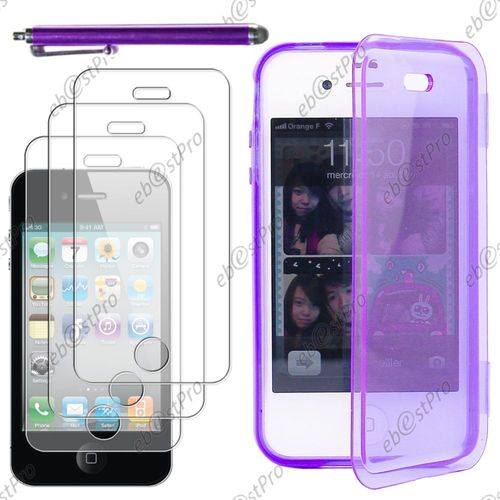 Ebeststar ® Housse Etui Coque Portefeuille Livre Silicone Gel Pour Apple Iphone 4s, 4, Couleur Violet + Stylet 3 Film