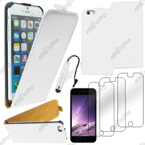 Ebeststar ® Housse Coque Etui En Pu Cuir À Rabat Ultra Fine (Slim Case) Pour Apple Iphone 6 Plus Écran 5,5", Couleur Blanc + Mini Stylet 3 Film