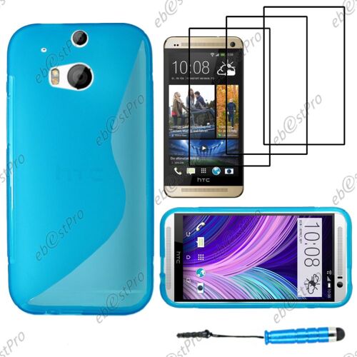 Ebeststar ® Housse Etui Coque Silicone Gel Motif S-Line Protection Souple Pour Htc One M8 2014, Couleur Bleu + Mini Stylet 3 Film
