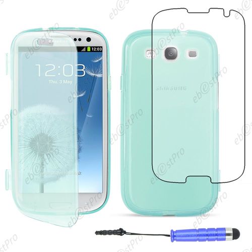 Ebeststar ® Housse Etui Coque Portefeuille Livre Silicone Gel Pour Samsung Galaxy S3 I9300 I9305, Couleur Bleu + Mini Stylet + Film Protection D'écran