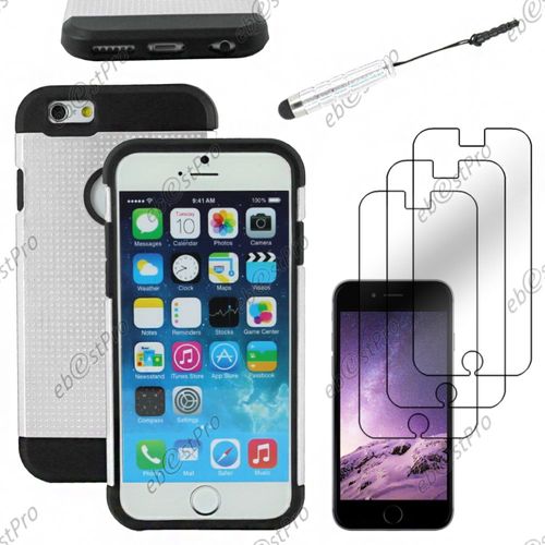 Ebeststar ® Coque Duo Bi-Couches En Silicone Et Polycarbonate Mesh Etui Housse Pour Apple Iphone 6 Écran 4,7", Couleur Blanc + Mini Stylet 3 Film