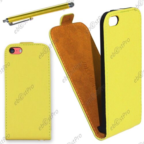 ebestStar ® Housse Coque Etui en PU cuir à rabat ultra fine (SLIM case) pour Apple iPhone 5C, Couleur Jaune + Stylet + Film protection d'écran