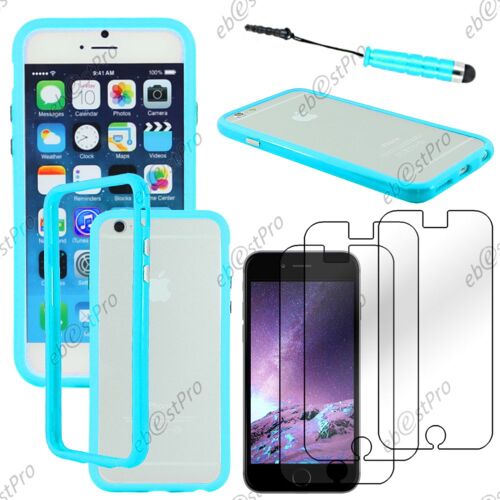 ebestStar ® Housse Coque Etui Contour de protection Bumper avec Bouton Metal pour Apple iPhone 6 écran 4,7", Couleur Bleu + Mini Stylet 3 Film