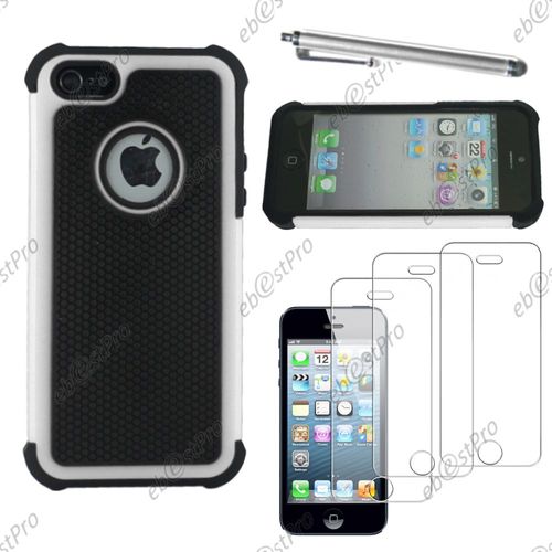 Ebeststar ® Coque Duo Bi-Couches En Silicone Et Polycarbonate Etui Housse Pour Apple Iphone 5s, 5, Couleur Blanc + Stylet 3 Film