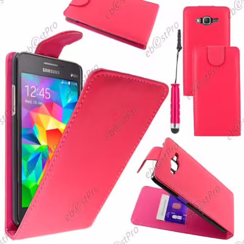 Ebeststar ® Housse Coque Etui Simili Cuir À Rabat Vertical Pour Samsung Galaxy Grand Prime Sm-G530f Sm-G530h, Couleur Rose + Mini Stylet + Film Protection D'écran