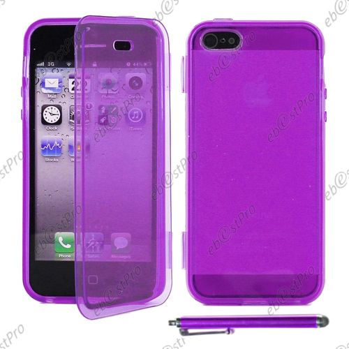 Ebeststar ® Housse Etui Coque Portefeuille Livre Silicone Gel Pour Apple Iphone 5s, 5, Couleur Violet + Stylet + Film Protection D'écran