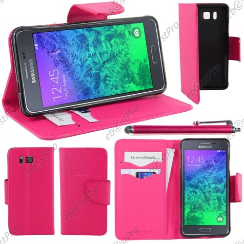 ebestStar ® Housse Coque Etui Portefeuille Folio book livre Simili Cuir pour Samsung Galaxy Alpha SM-G850F, Couleur Rose + Stylet + Film protection d'écran