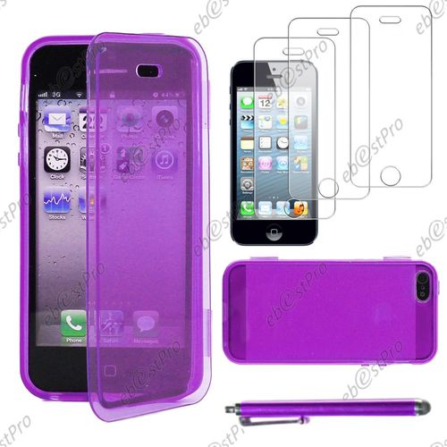 Ebeststar ® Housse Etui Coque Portefeuille Livre Silicone Gel Pour Apple Iphone 5s, 5, Couleur Violet + Stylet 3 Film