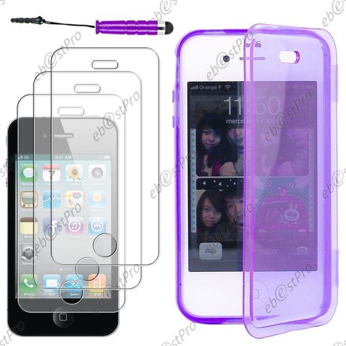 Ebeststar ® Housse Etui Coque Portefeuille Livre Silicone Gel Pour Apple Iphone 4s, 4, Couleur Violet + Mini Stylet 3 Film