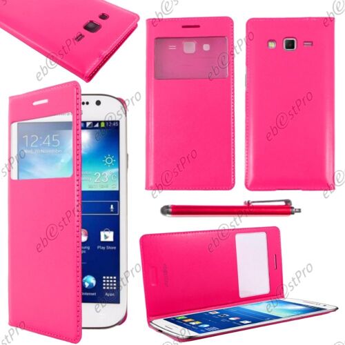 ebestStar ® Housse Coque Etui Smart View Cover type S-View Portefeuille Livre pour Samsung Galaxy Grand 2 G7105 G7102 G7100, Couleur Rose + Stylet + Film protection d'écran