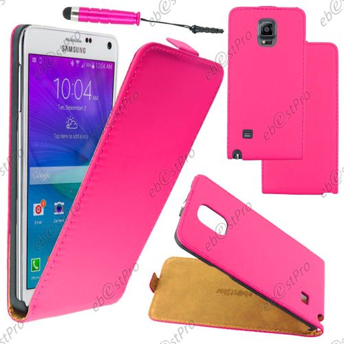 Ebeststar ® Housse Coque Etui En Pu Cuir À Rabat Ultra Fine (Slim Case) Pour Samsung Galaxy Note 4 N910f, Couleur Rose + Mini Stylet + Film Protection D'écran