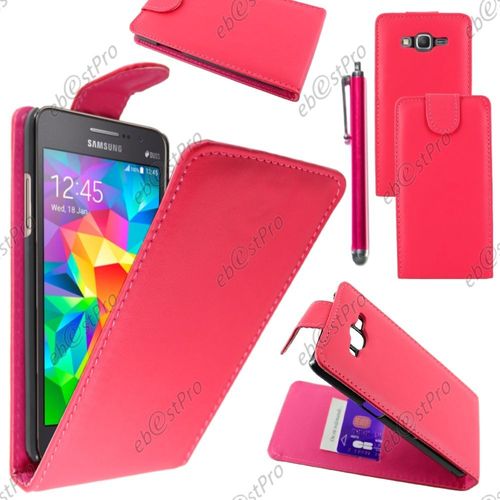 Ebeststar ® Housse Coque Etui Simili Cuir À Rabat Vertical Pour Samsung Galaxy Grand Prime Sm-G530f Sm-G530h, Couleur Rose + Stylet + Film Protection D'écran